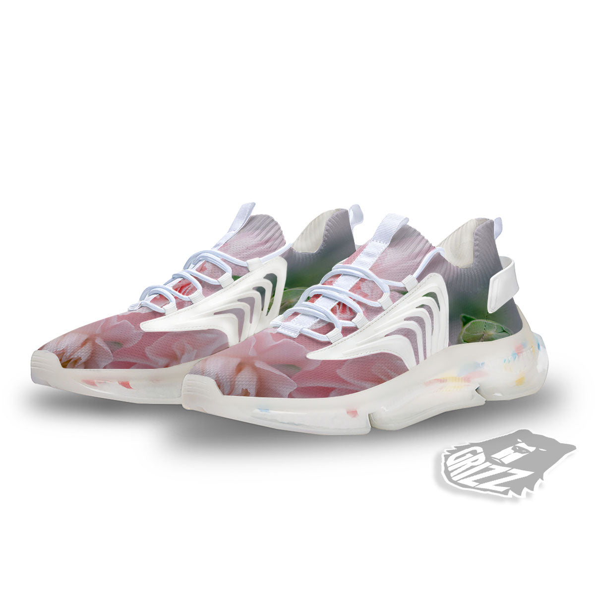 Carnation Flower Pink Print White Gym Shoes-grizzshop