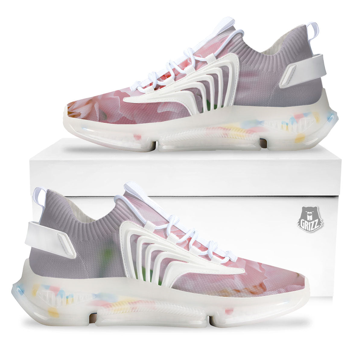 Carnation Flower Pink Print White Gym Shoes-grizzshop