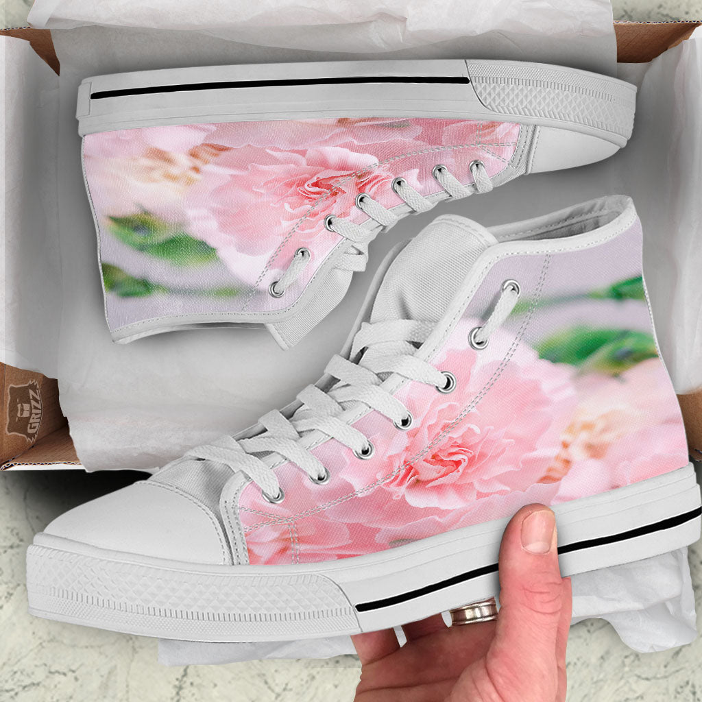 Carnation Flower Pink Print White High Top Shoes-grizzshop
