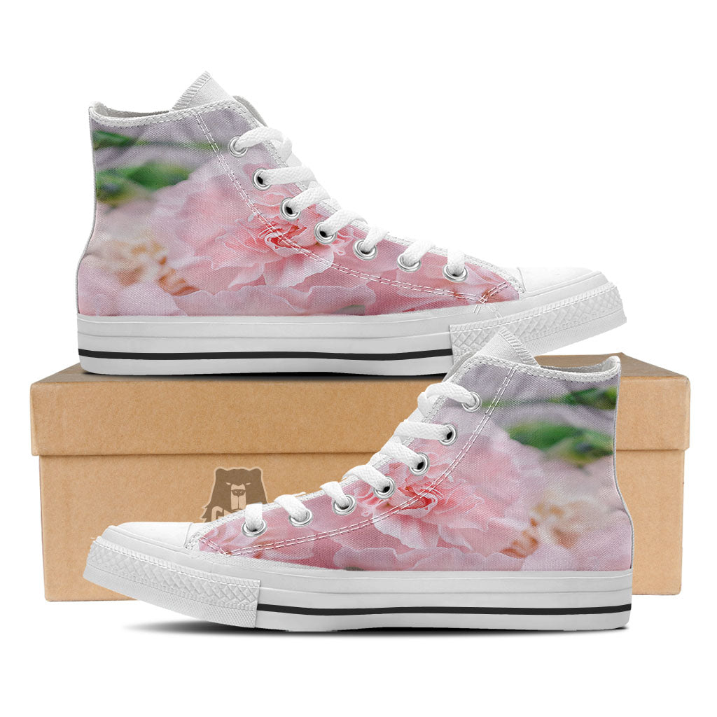 Carnation Flower Pink Print White High Top Shoes-grizzshop