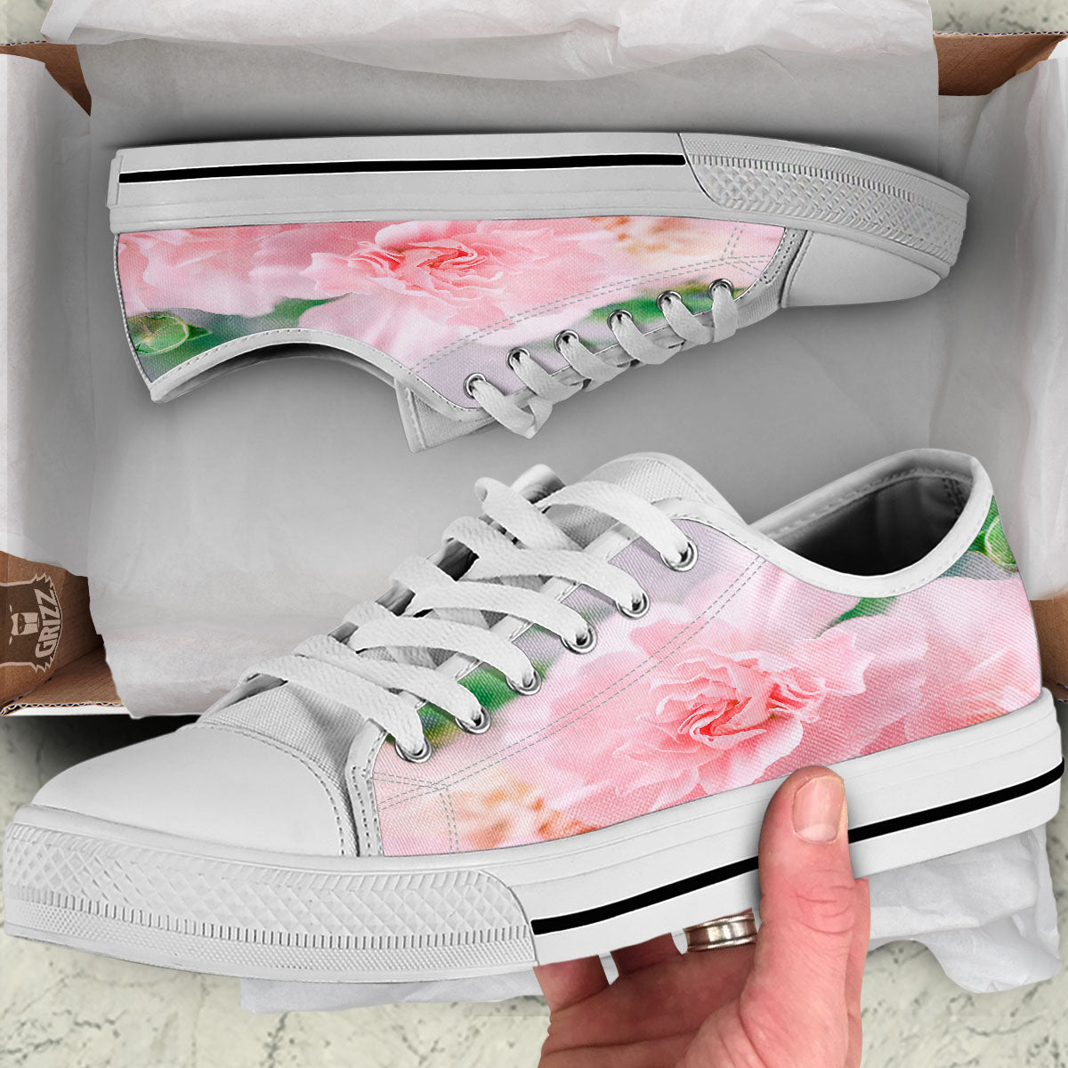 Carnation Flower Pink Print White Low Top Shoes-grizzshop