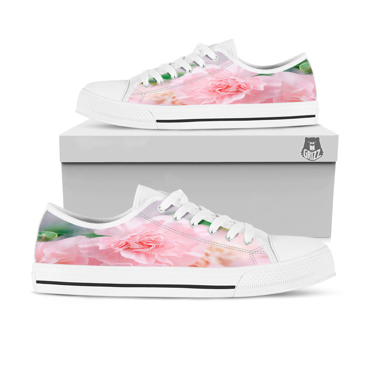 Carnation Flower Pink Print White Low Top Shoes-grizzshop