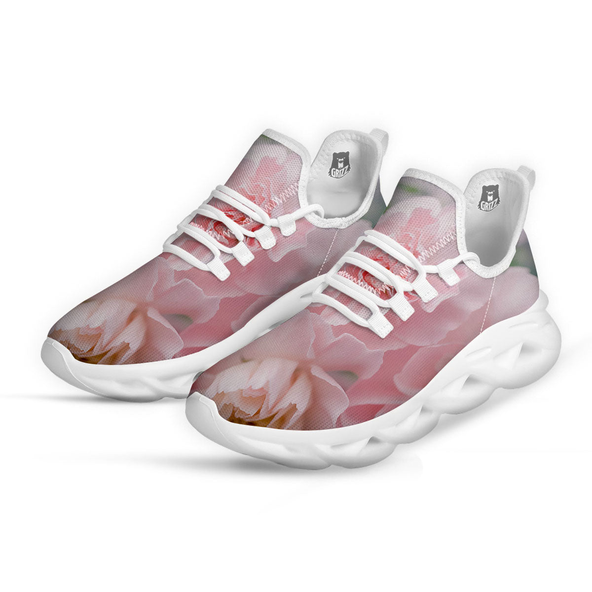 Carnation Flower Pink Print White Running Shoes-grizzshop
