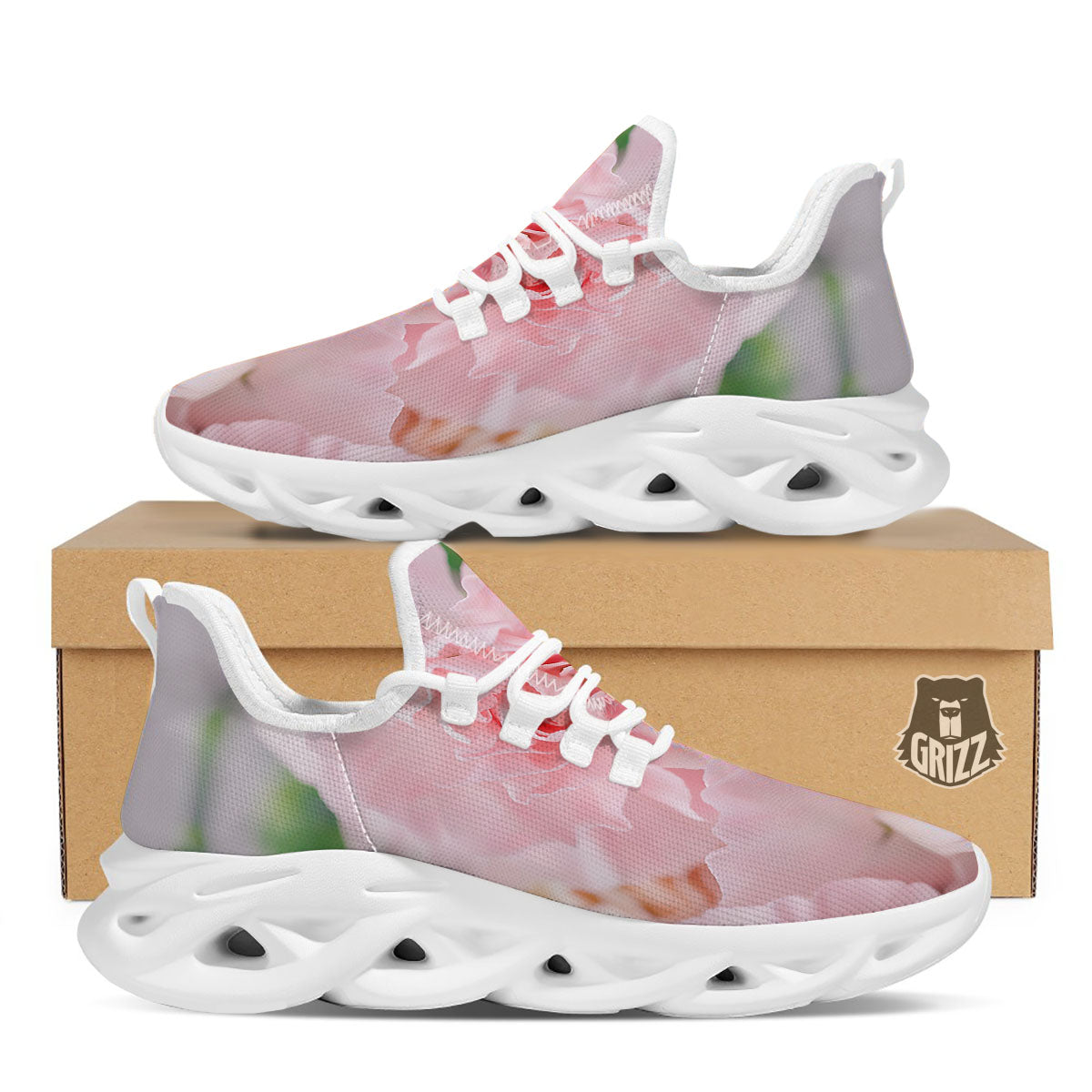 Carnation Flower Pink Print White Running Shoes-grizzshop