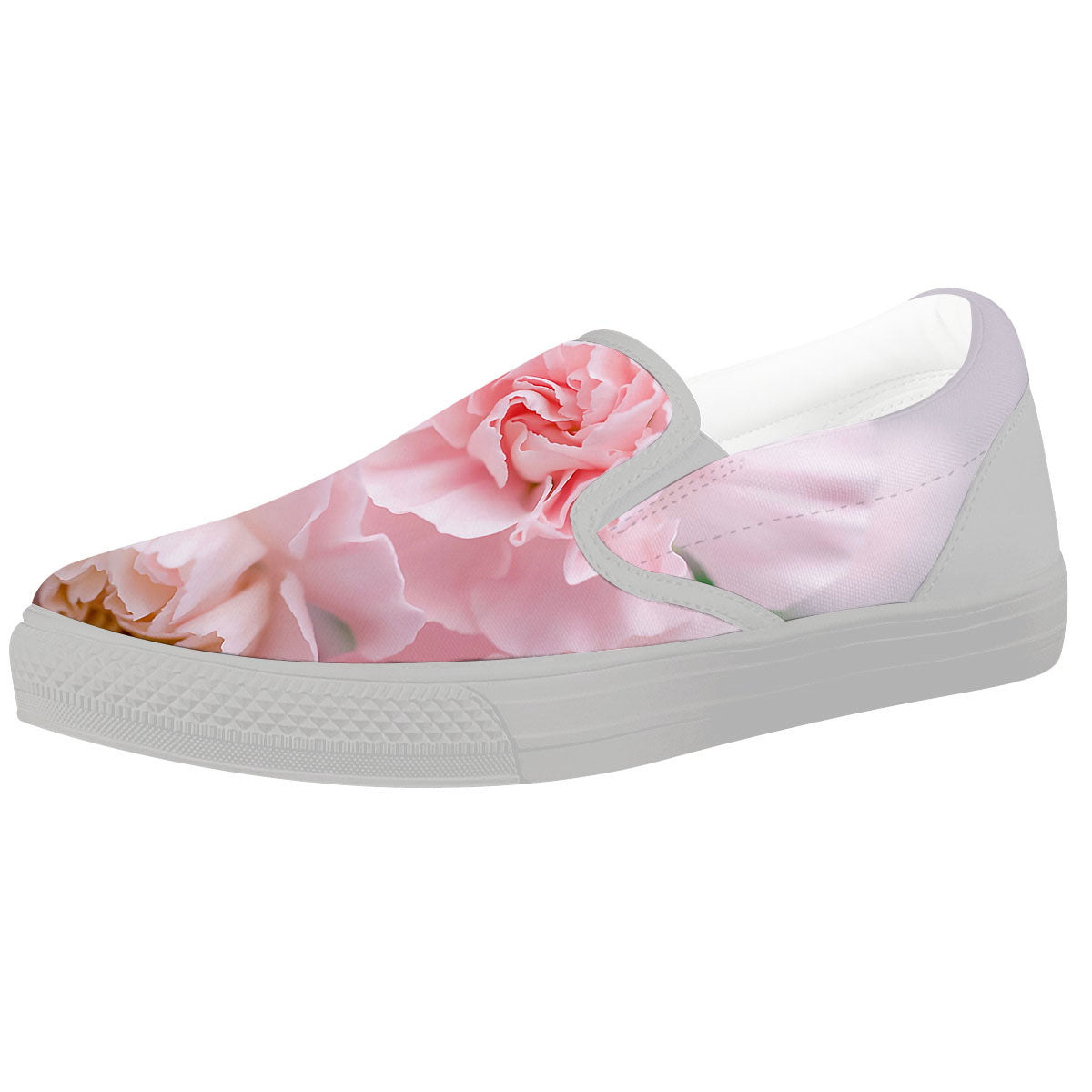 Carnation Flower Pink Print White Slip On Shoes-grizzshop