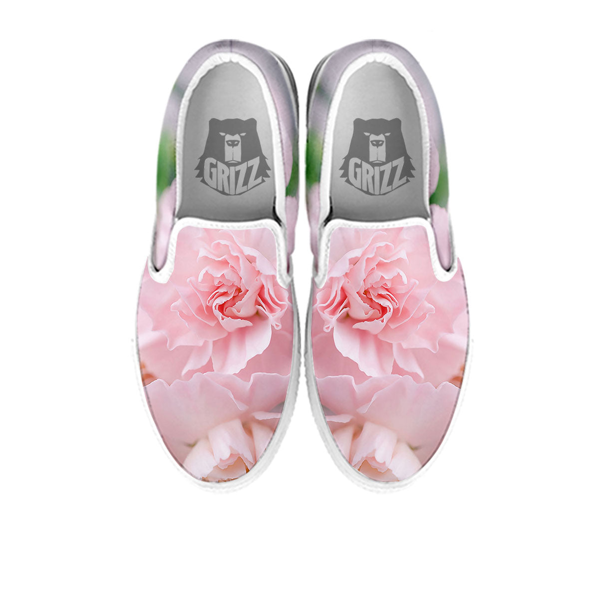 Carnation Flower Pink Print White Slip On Shoes-grizzshop