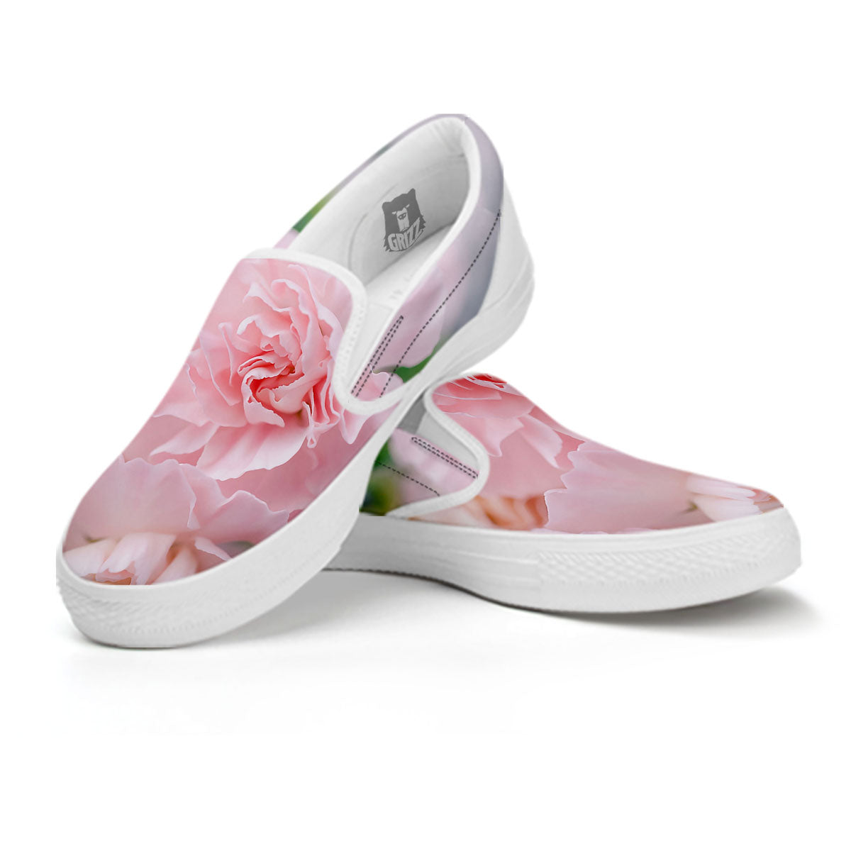 Carnation Flower Pink Print White Slip On Shoes-grizzshop