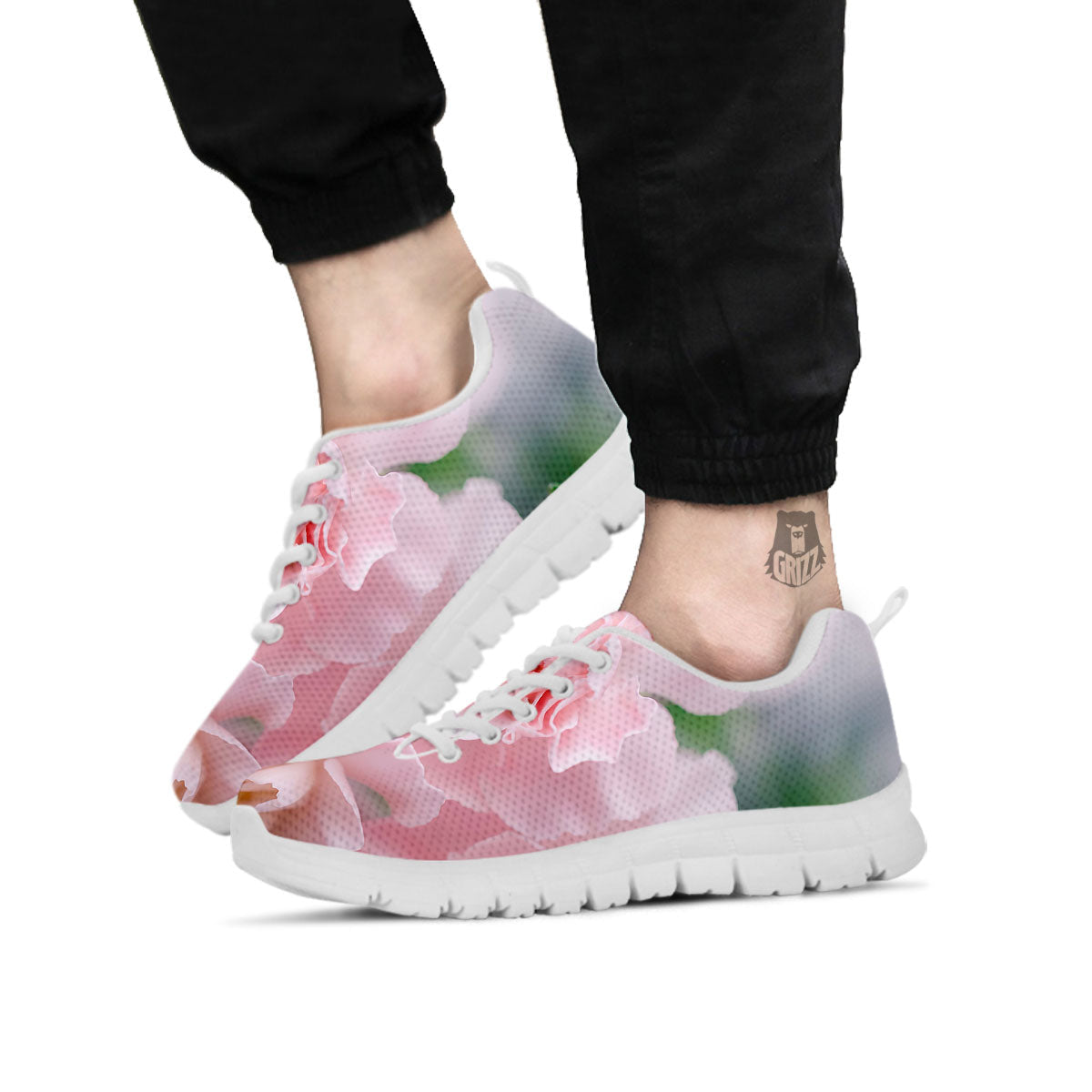 Carnation Flower Pink Print White Sneaker-grizzshop
