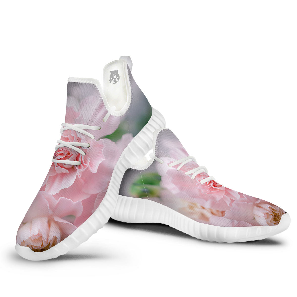 Carnation Flower Pink Print White Walking Shoes-grizzshop