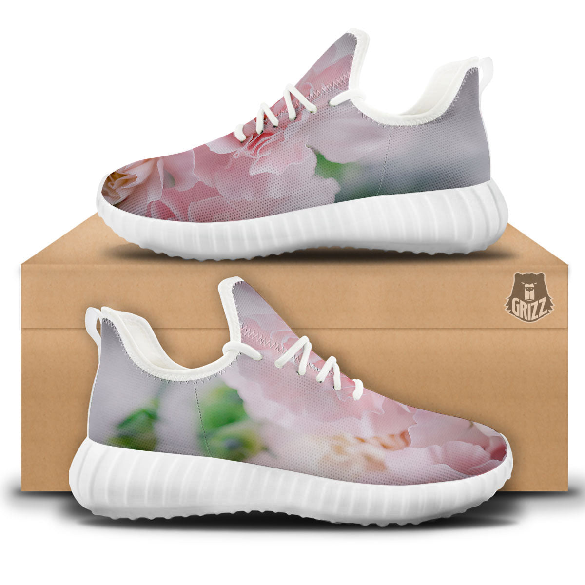Carnation Flower Pink Print White Walking Shoes-grizzshop