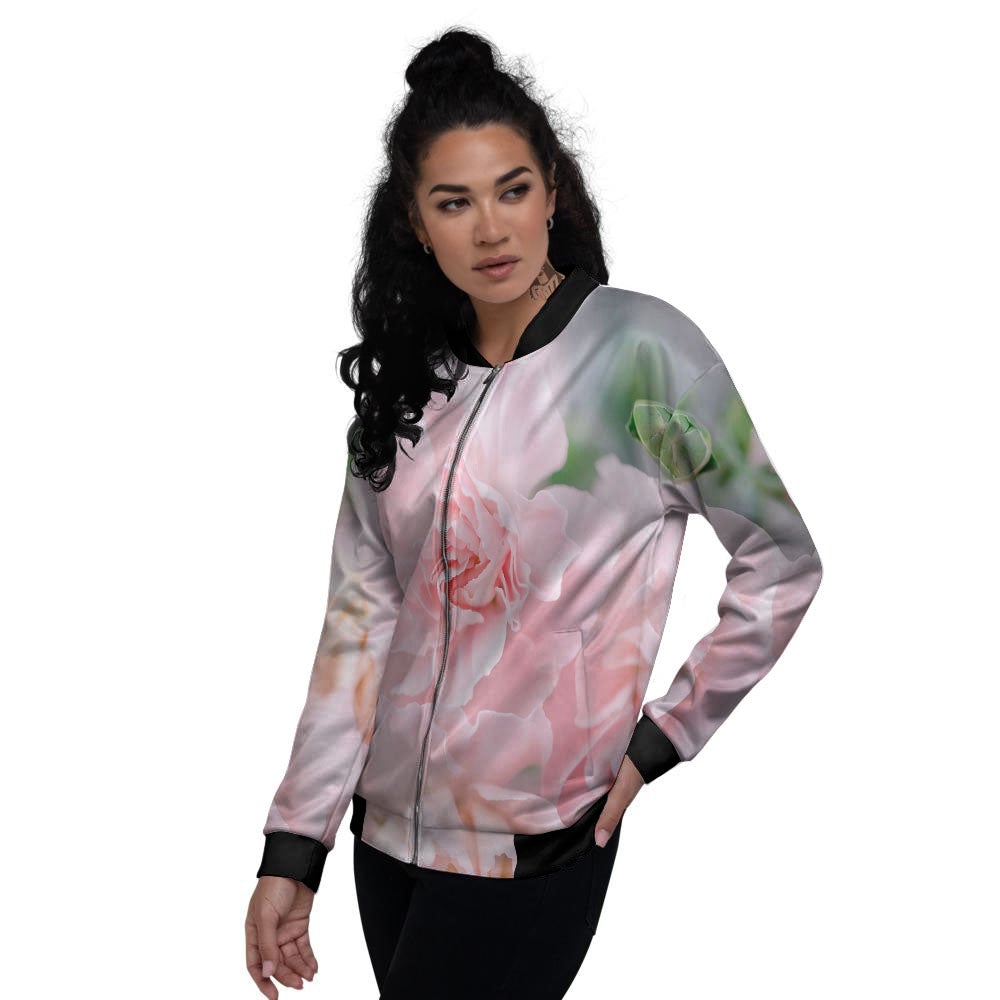 Carnation Flower Pink Print Women's Bomber Jacket-grizzshop