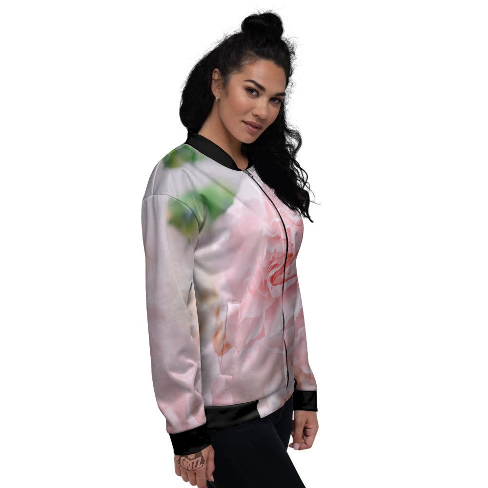 Carnation Flower Pink Print Women's Bomber Jacket-grizzshop