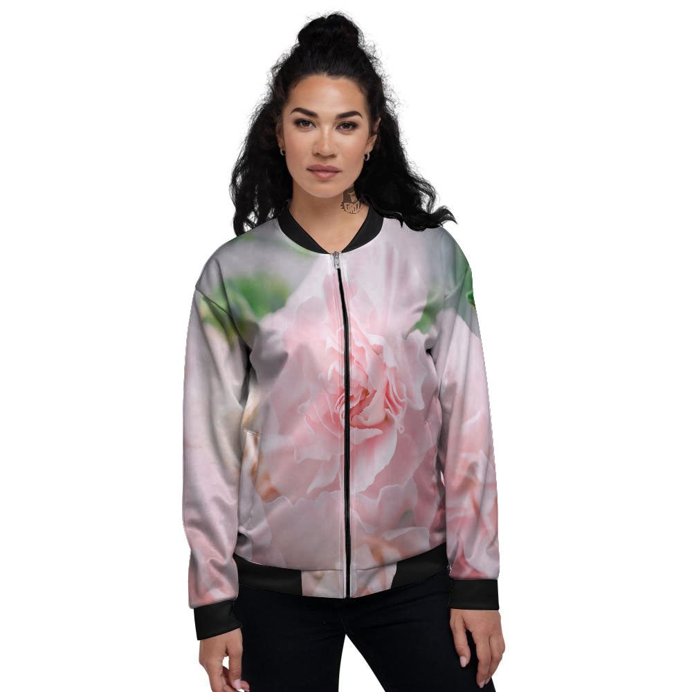 Carnation Flower Pink Print Women's Bomber Jacket-grizzshop