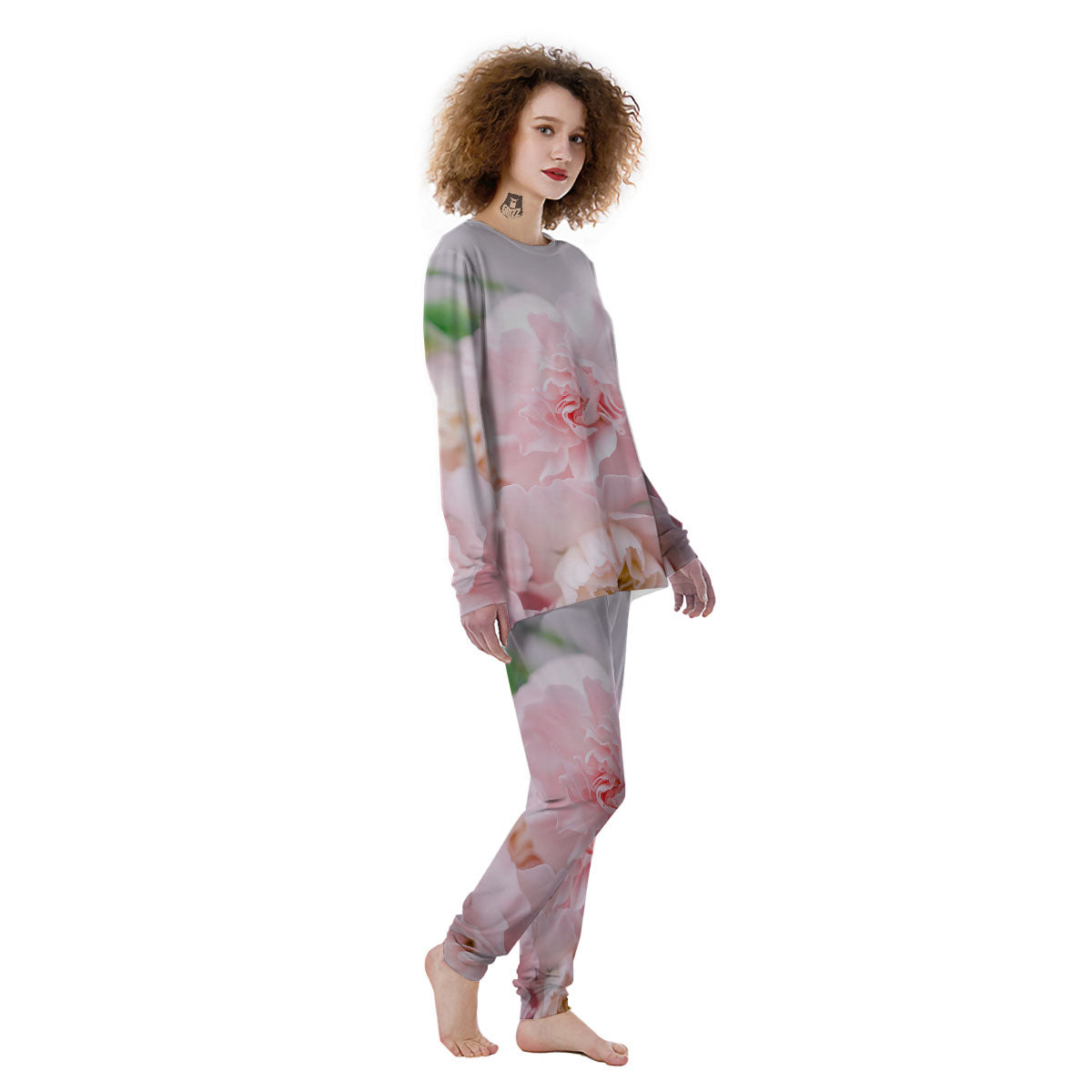 Carnation Flower Pink Print Women's Pajamas-grizzshop