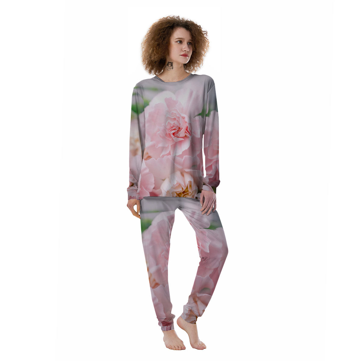 Carnation Flower Pink Print Women's Pajamas-grizzshop