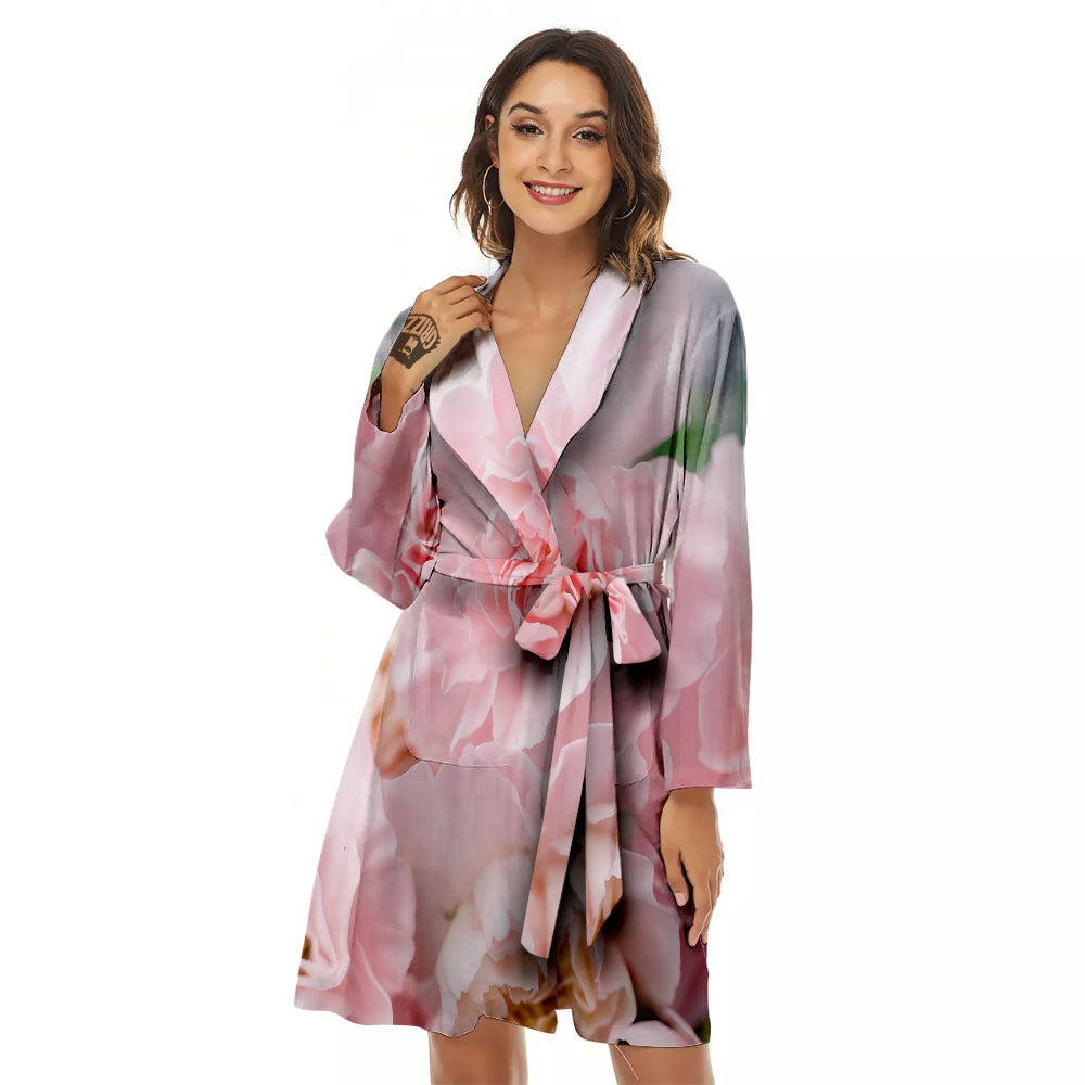Carnation Flower Pink Print Women's Robe-grizzshop