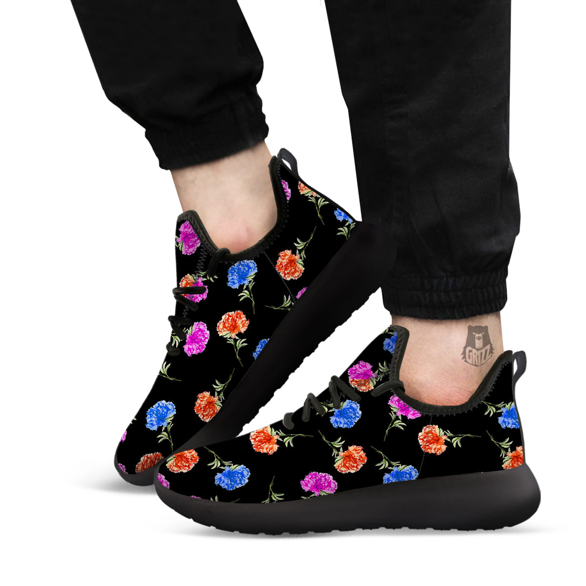 Carnation Watercolor Print Pattern Black Athletic Shoes-grizzshop