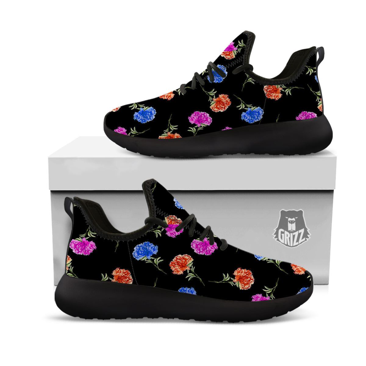 Carnation Watercolor Print Pattern Black Athletic Shoes-grizzshop