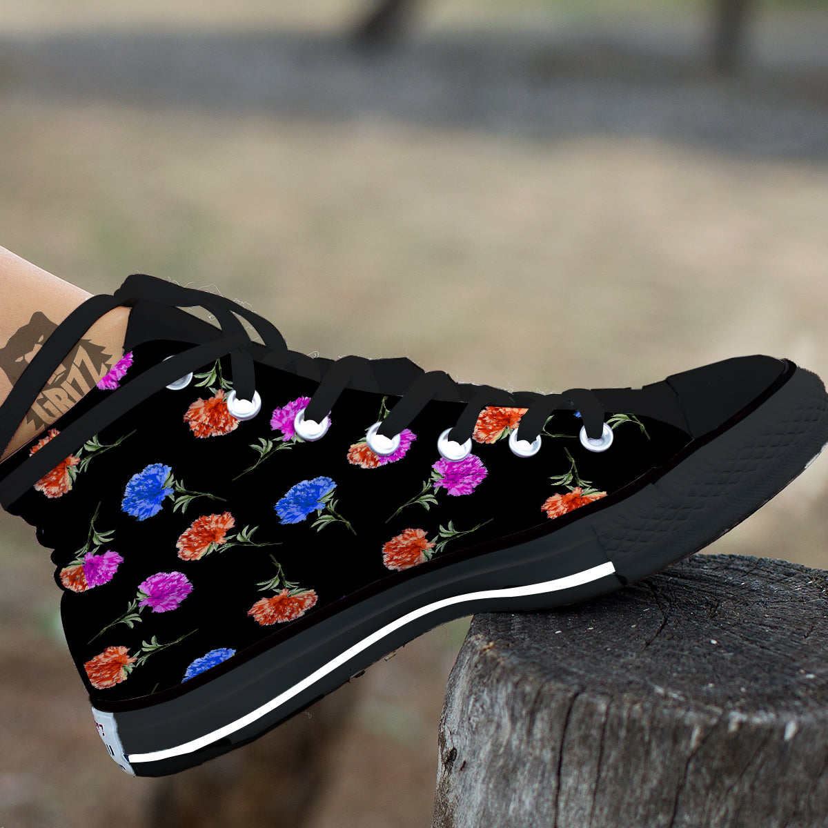 Carnation Watercolor Print Pattern Black High Top Shoes-grizzshop