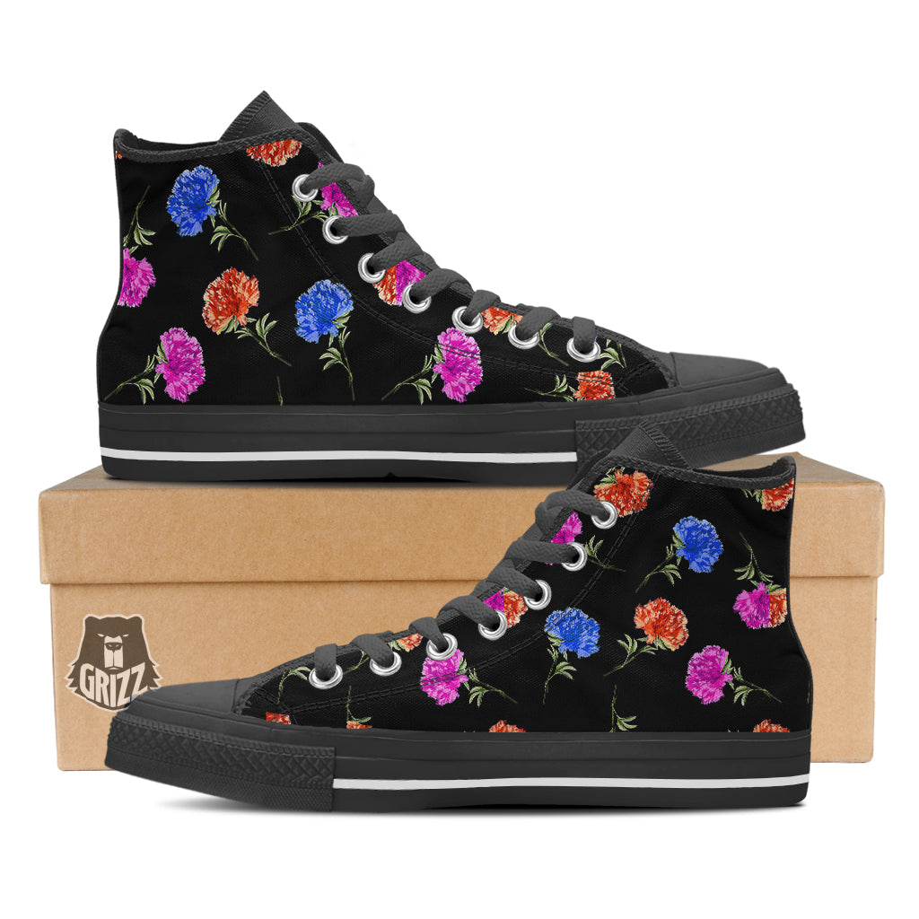 Carnation Watercolor Print Pattern Black High Top Shoes-grizzshop