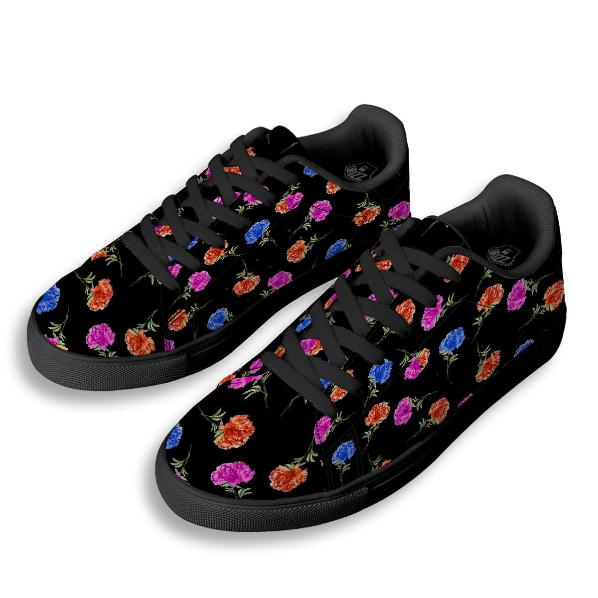 Carnation Watercolor Print Pattern Black Low Top Sneakers-grizzshop