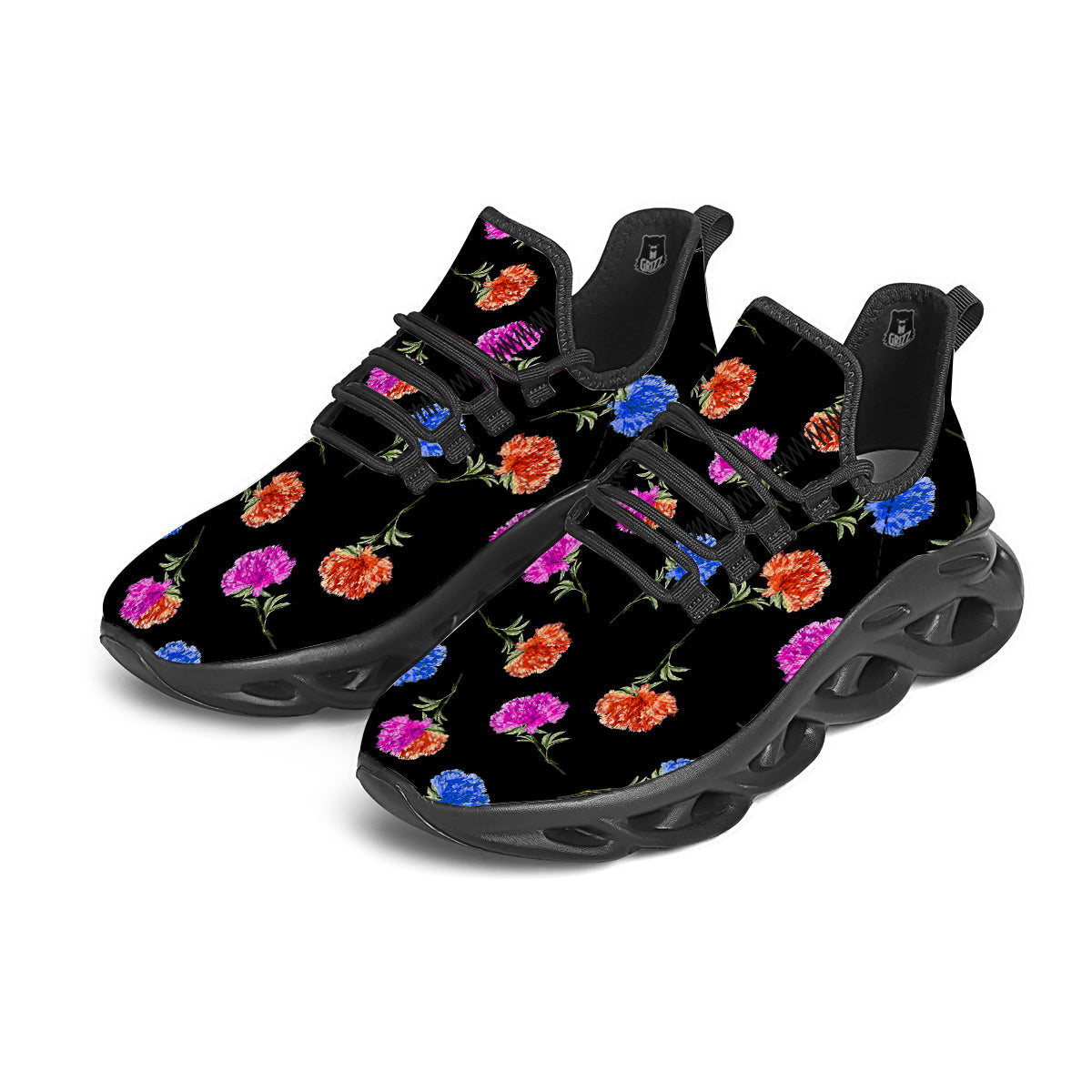 Carnation Watercolor Print Pattern Black Running Shoes-grizzshop