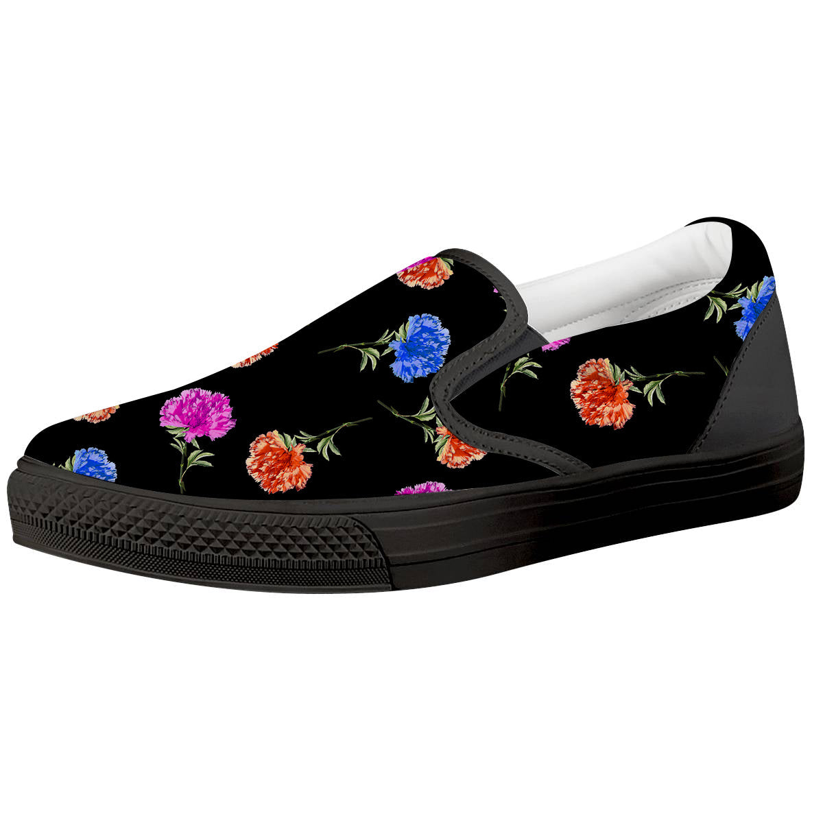 Carnation Watercolor Print Pattern Black Slip On Shoes-grizzshop