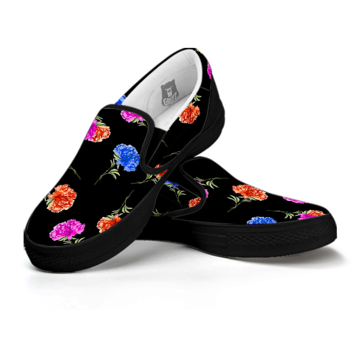Carnation Watercolor Print Pattern Black Slip On Shoes-grizzshop