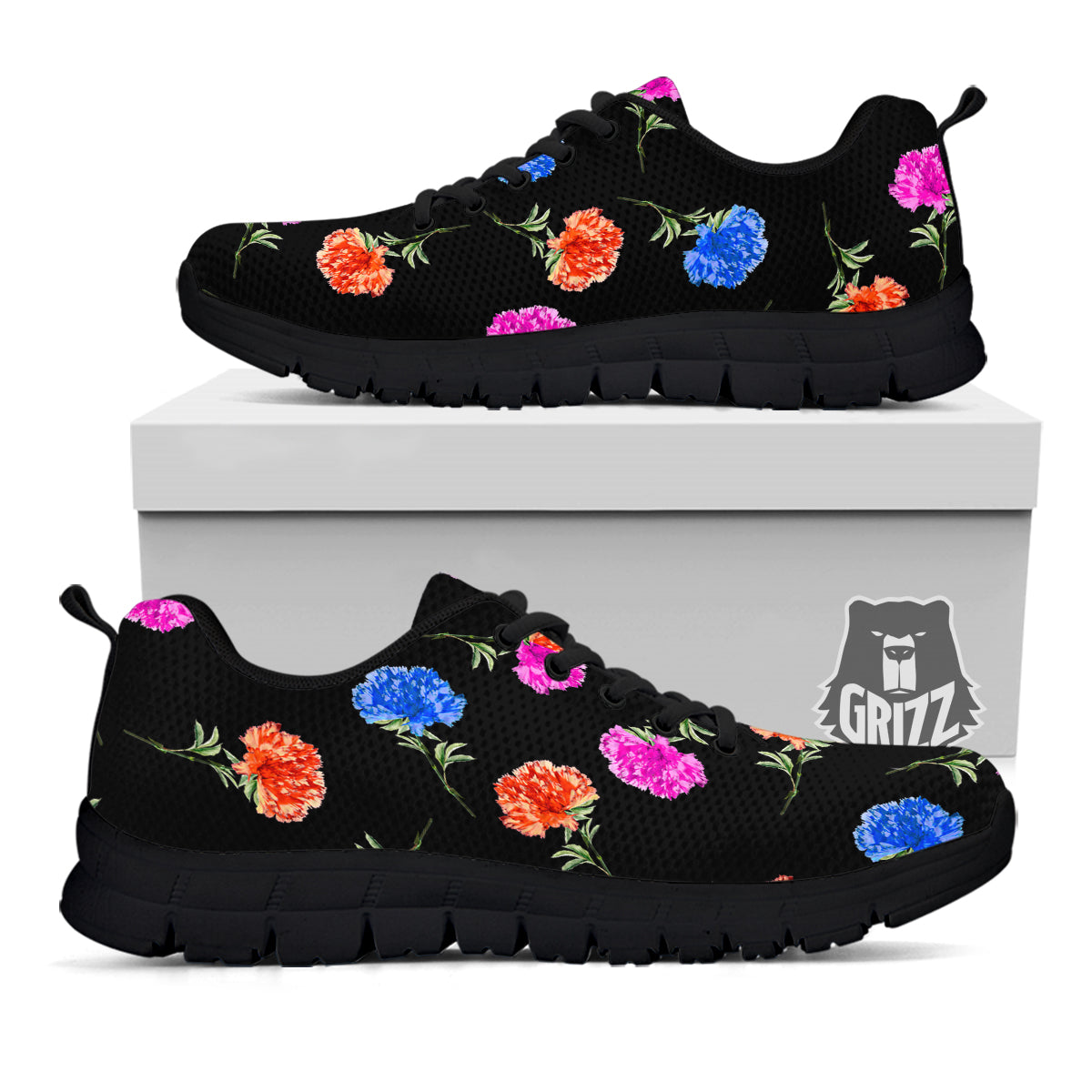 Carnation Watercolor Print Pattern Black Sneaker-grizzshop