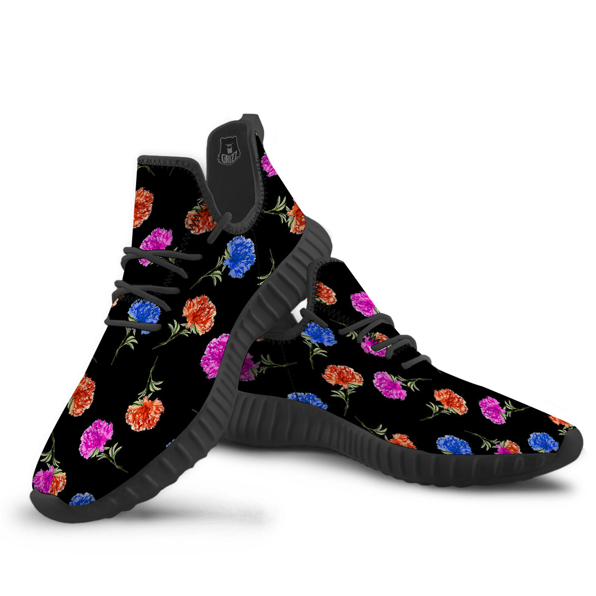 Carnation Watercolor Print Pattern Black Walking Shoes-grizzshop