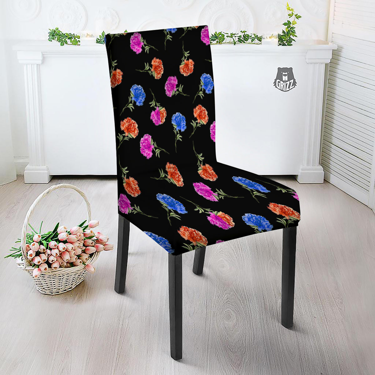 Carnation Watercolor Print Pattern Dining Chair Slipcover-grizzshop