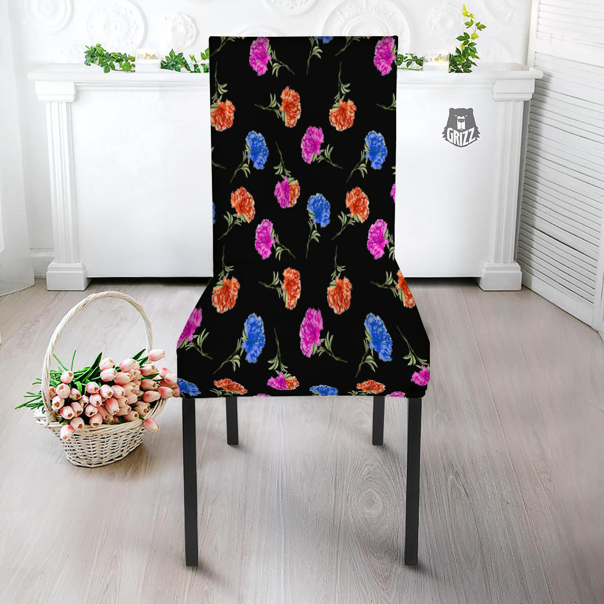 Carnation Watercolor Print Pattern Dining Chair Slipcover-grizzshop