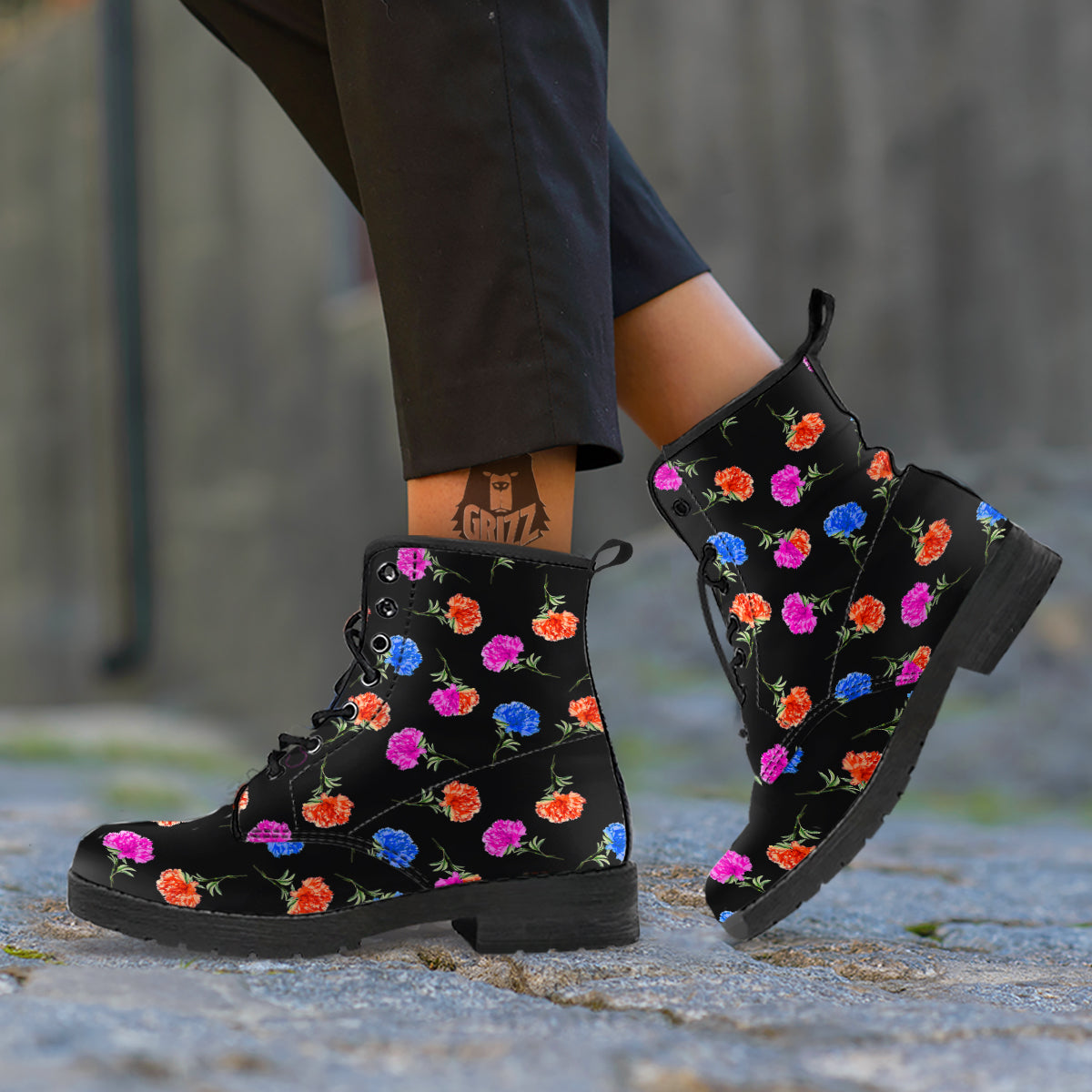 Carnation Watercolor Print Pattern Leather Boots-grizzshop