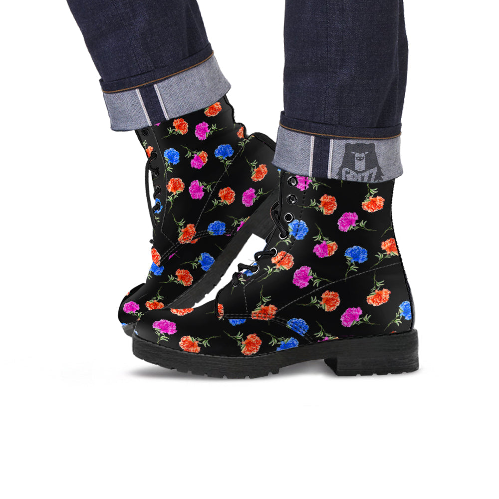 Carnation Watercolor Print Pattern Leather Boots-grizzshop