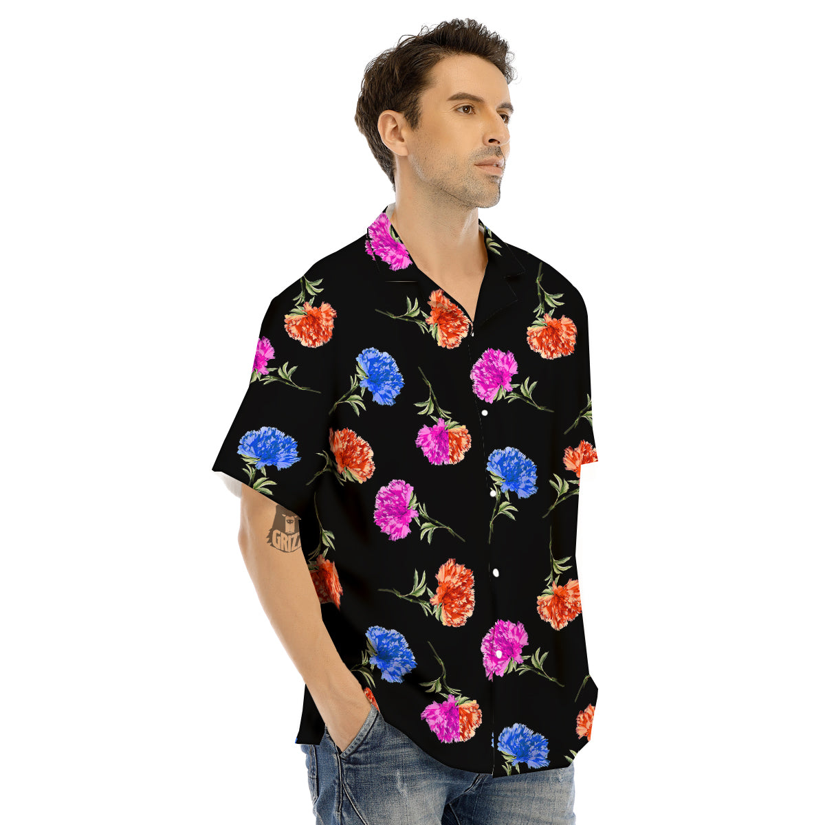 Carnation Watercolor Print Pattern Men's Hawaiian Shirt-grizzshop