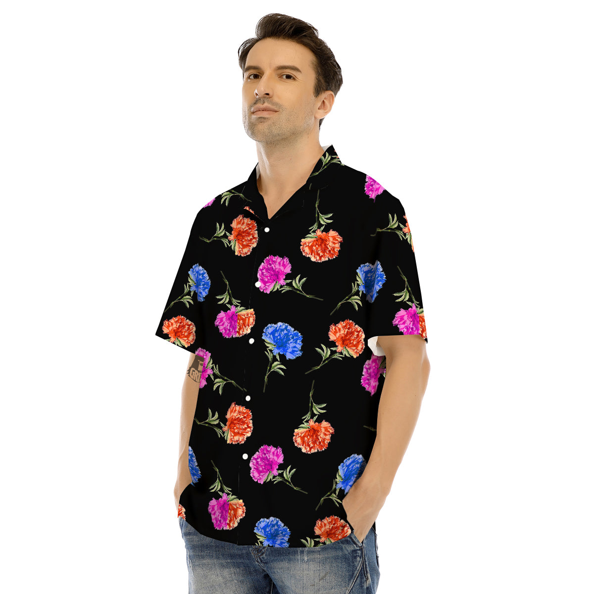 Carnation Watercolor Print Pattern Men's Hawaiian Shirt-grizzshop