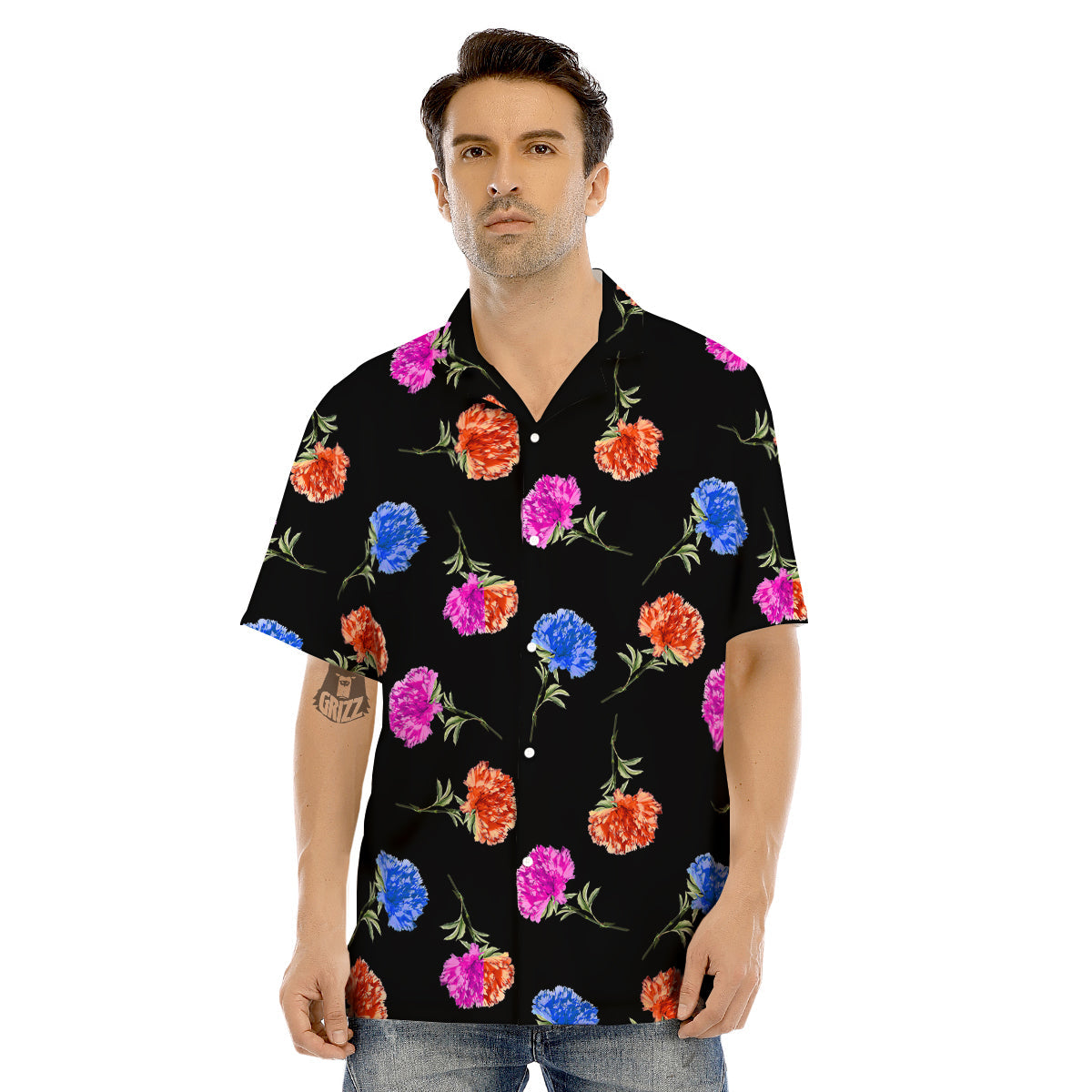 Carnation Watercolor Print Pattern Men's Hawaiian Shirt-grizzshop