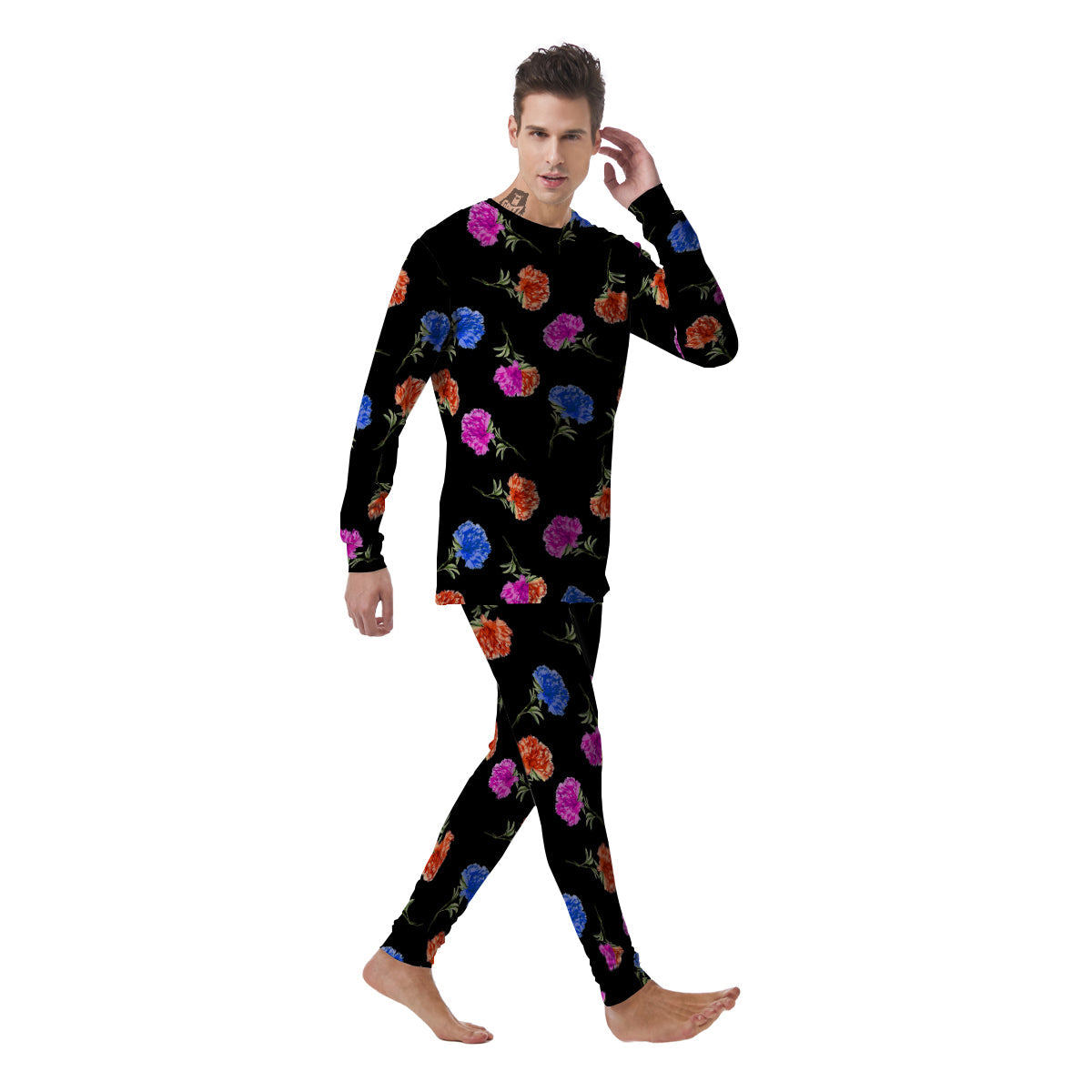 Carnation Watercolor Print Pattern Men's Pajamas-grizzshop