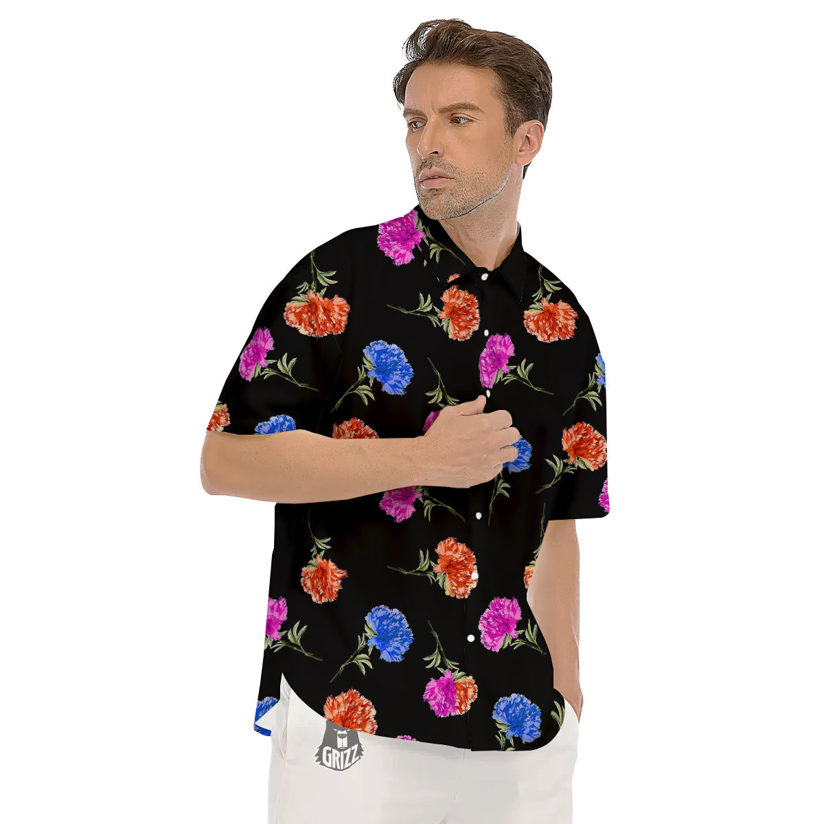 Carnation Watercolor Print Pattern Men's Short Sleeve Shirts-grizzshop