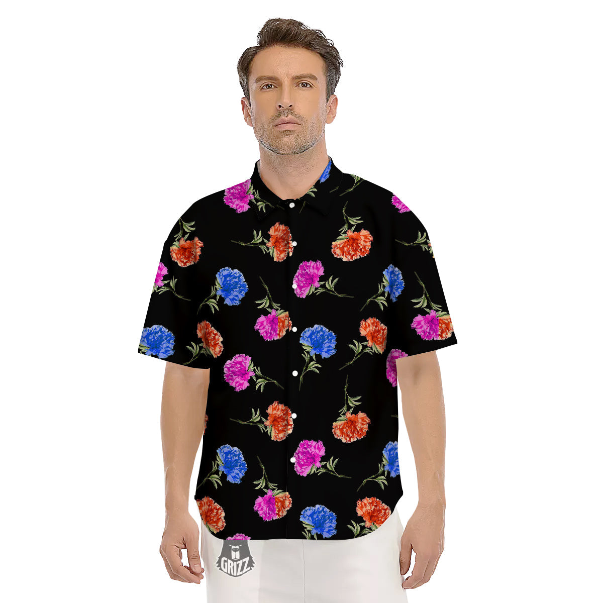 Carnation Watercolor Print Pattern Men's Short Sleeve Shirts-grizzshop