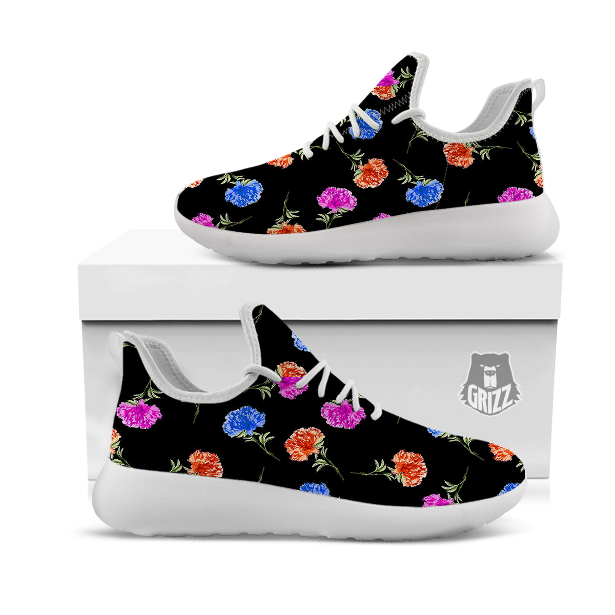 Carnation Watercolor Print Pattern White Athletic Shoes-grizzshop