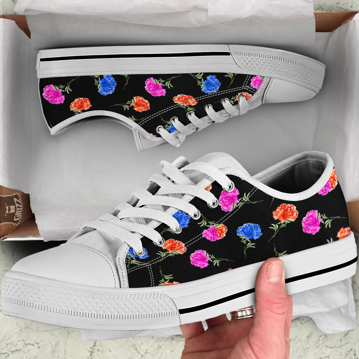 Carnation Watercolor Print Pattern White Low Top Shoes-grizzshop