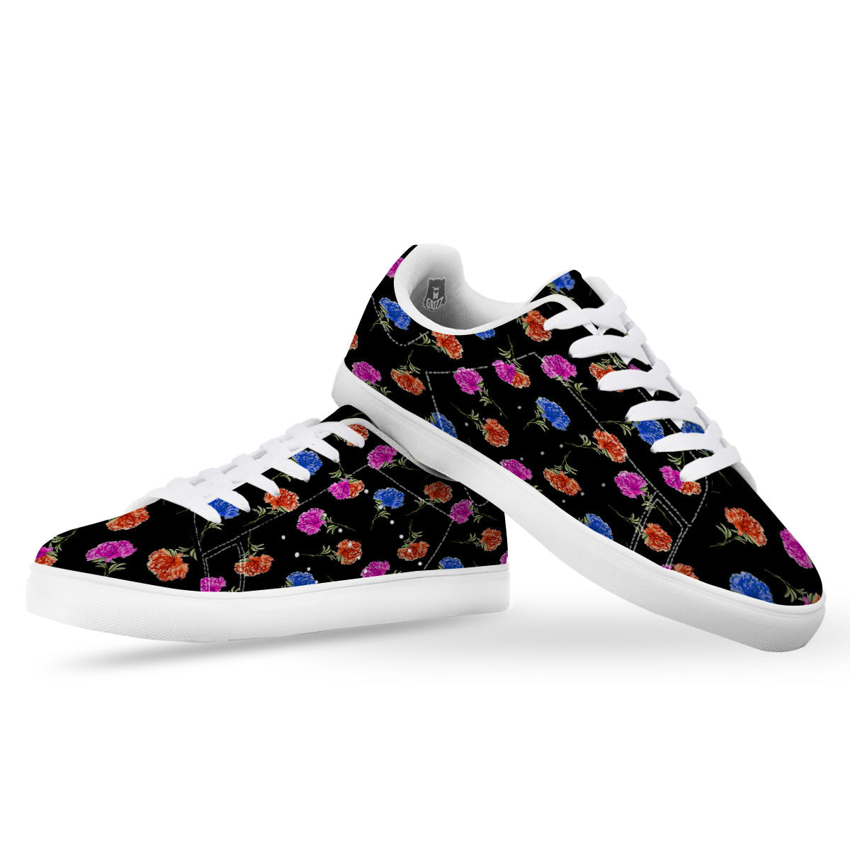 Carnation Watercolor Print Pattern White Low Top Sneakers-grizzshop