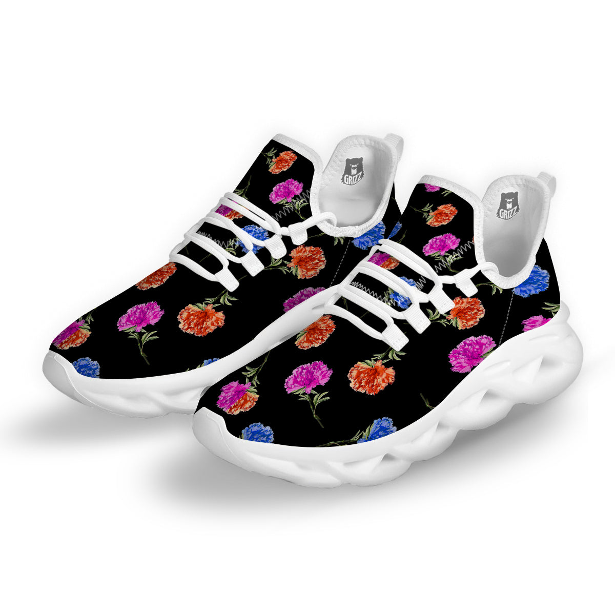 Carnation Watercolor Print Pattern White Running Shoes-grizzshop