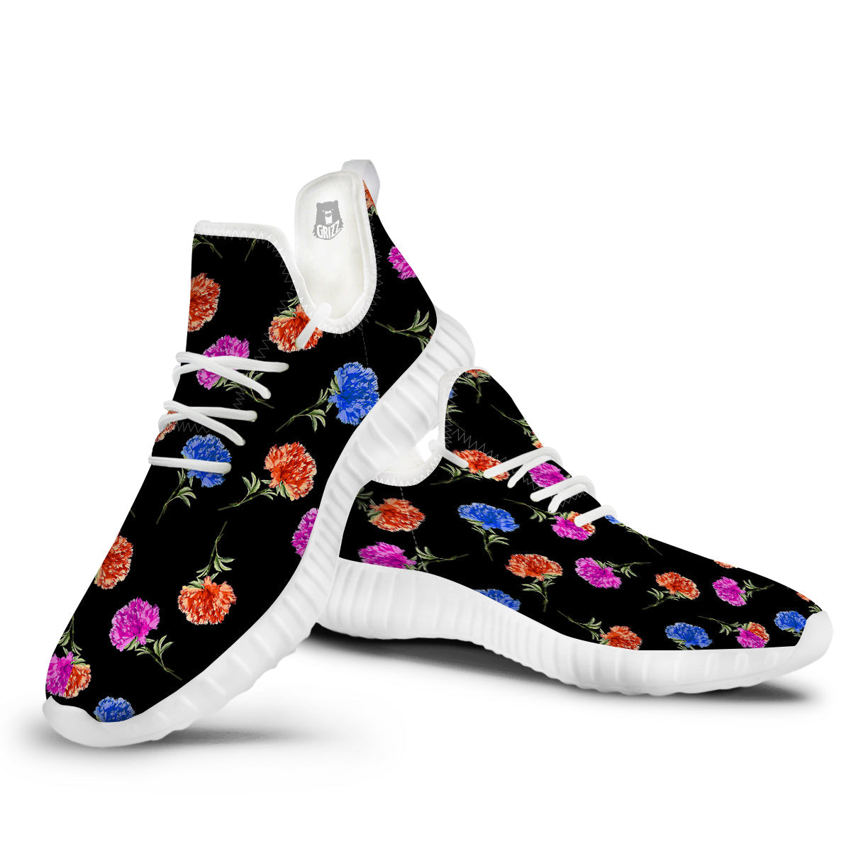 Carnation Watercolor Print Pattern White Walking Shoes-grizzshop