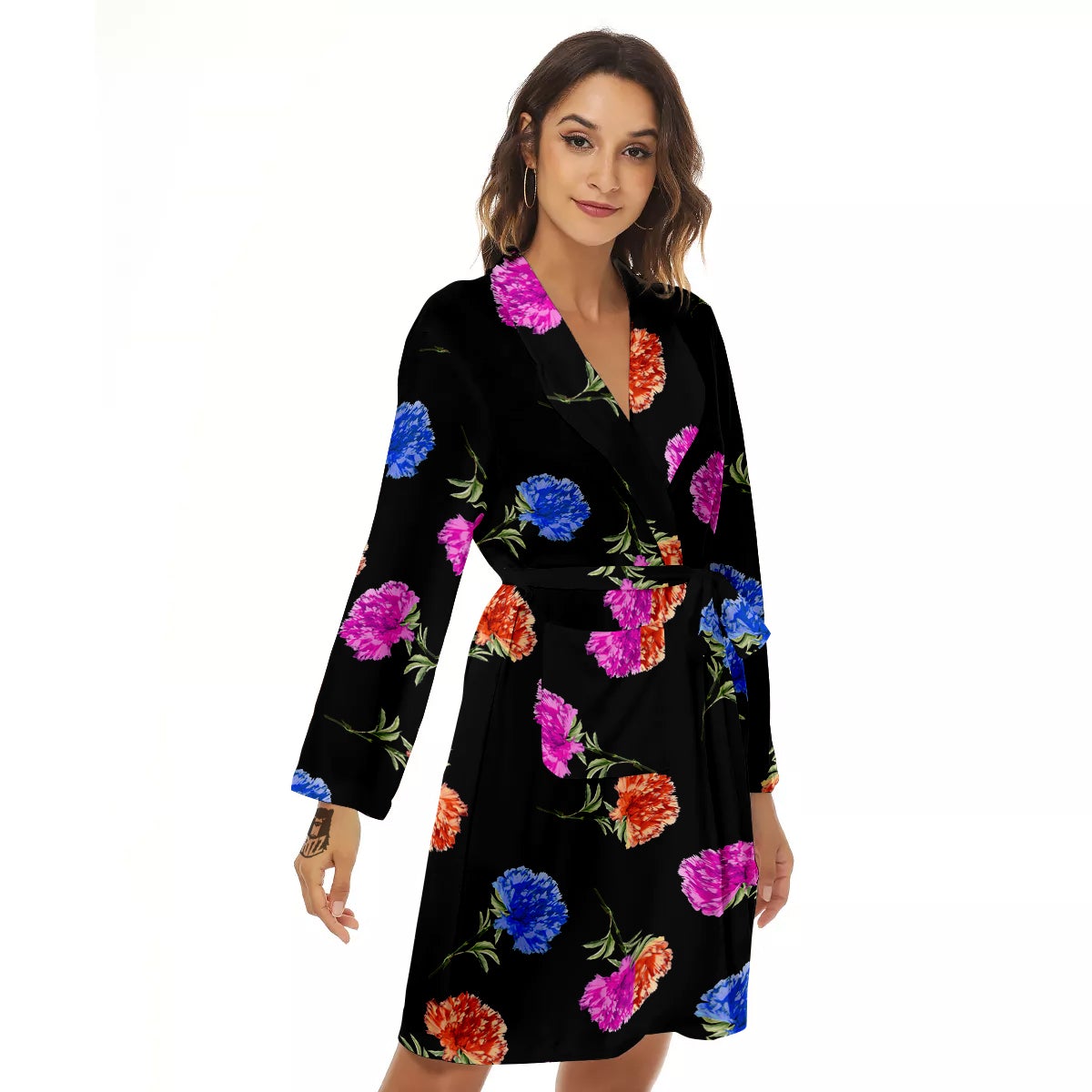 Carnation Watercolor Print Pattern Women's Robe-grizzshop