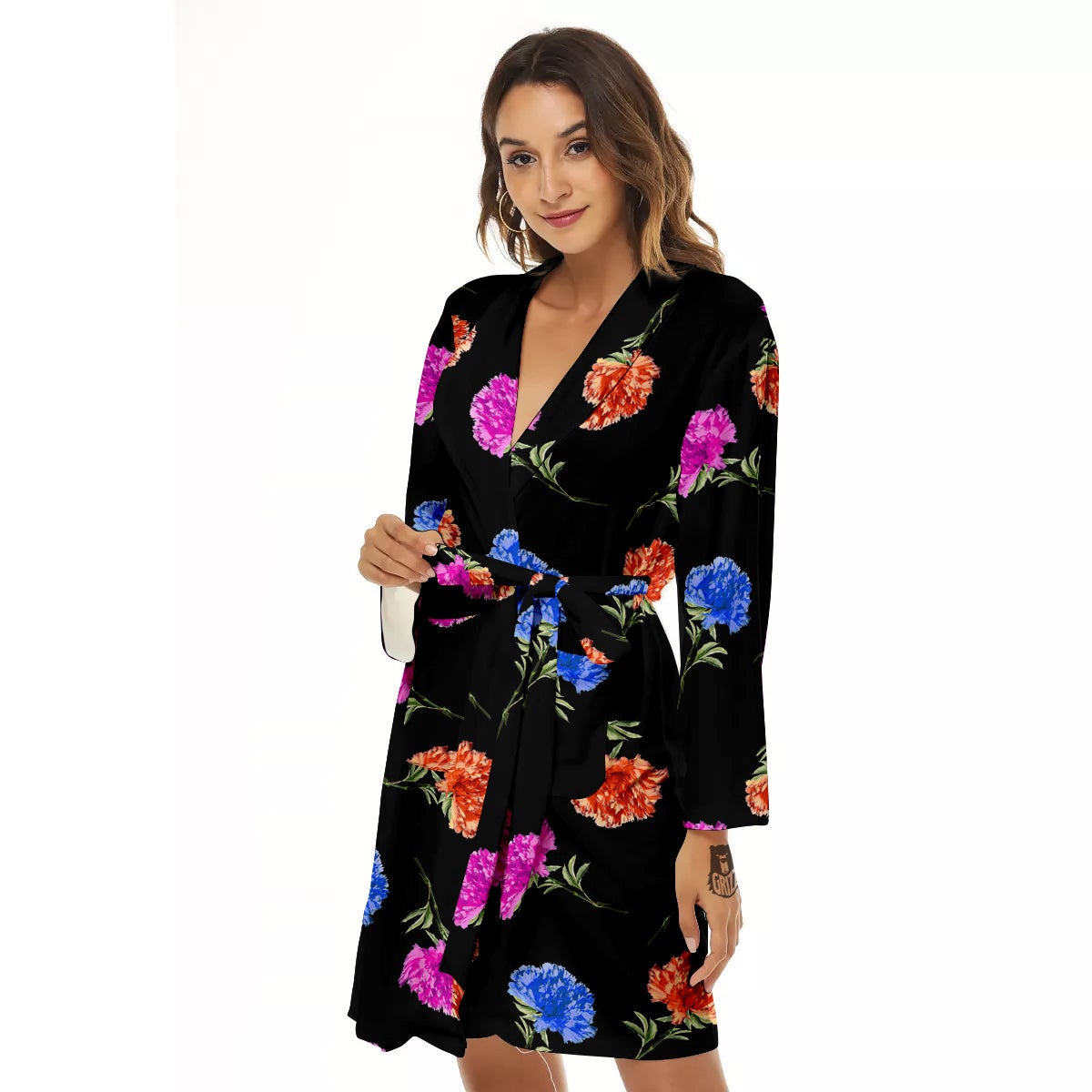 Carnation Watercolor Print Pattern Women's Robe-grizzshop