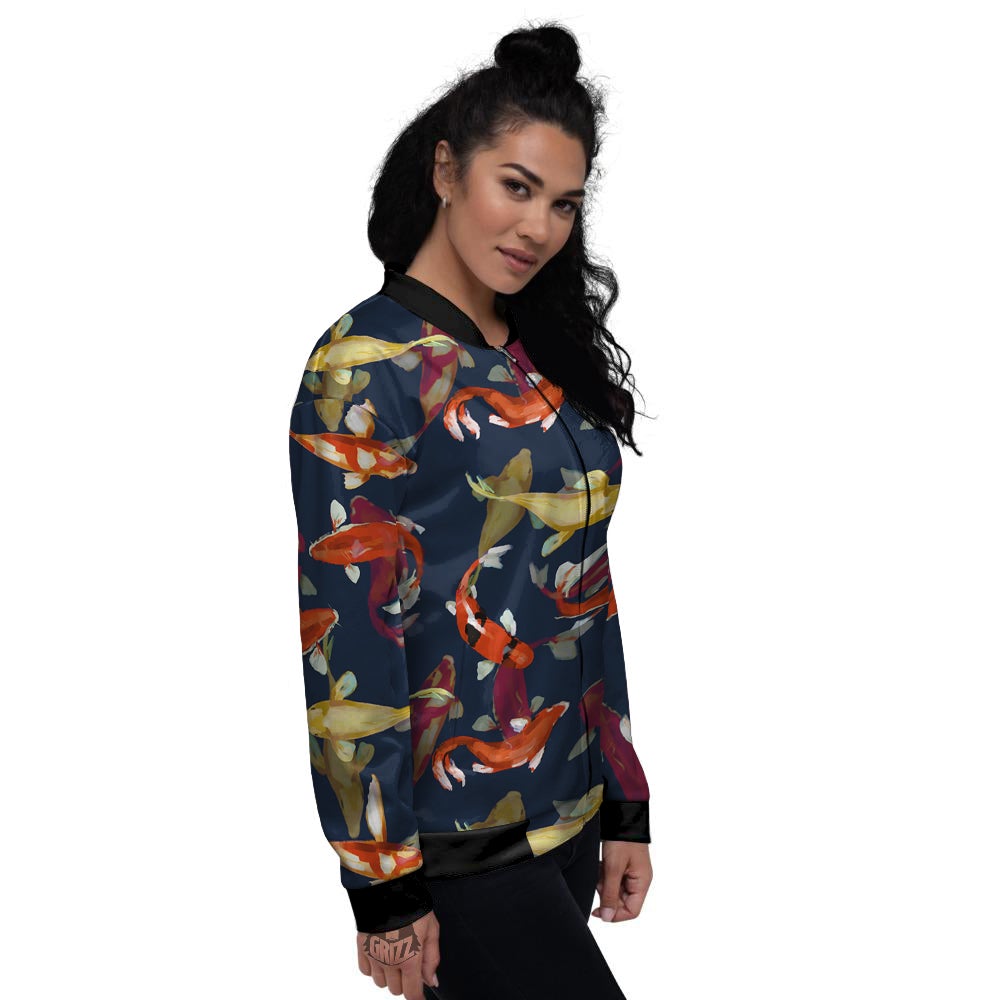 Carp Fish Koi Watercolor Print Pattern Women's Bomber Jacket-grizzshop