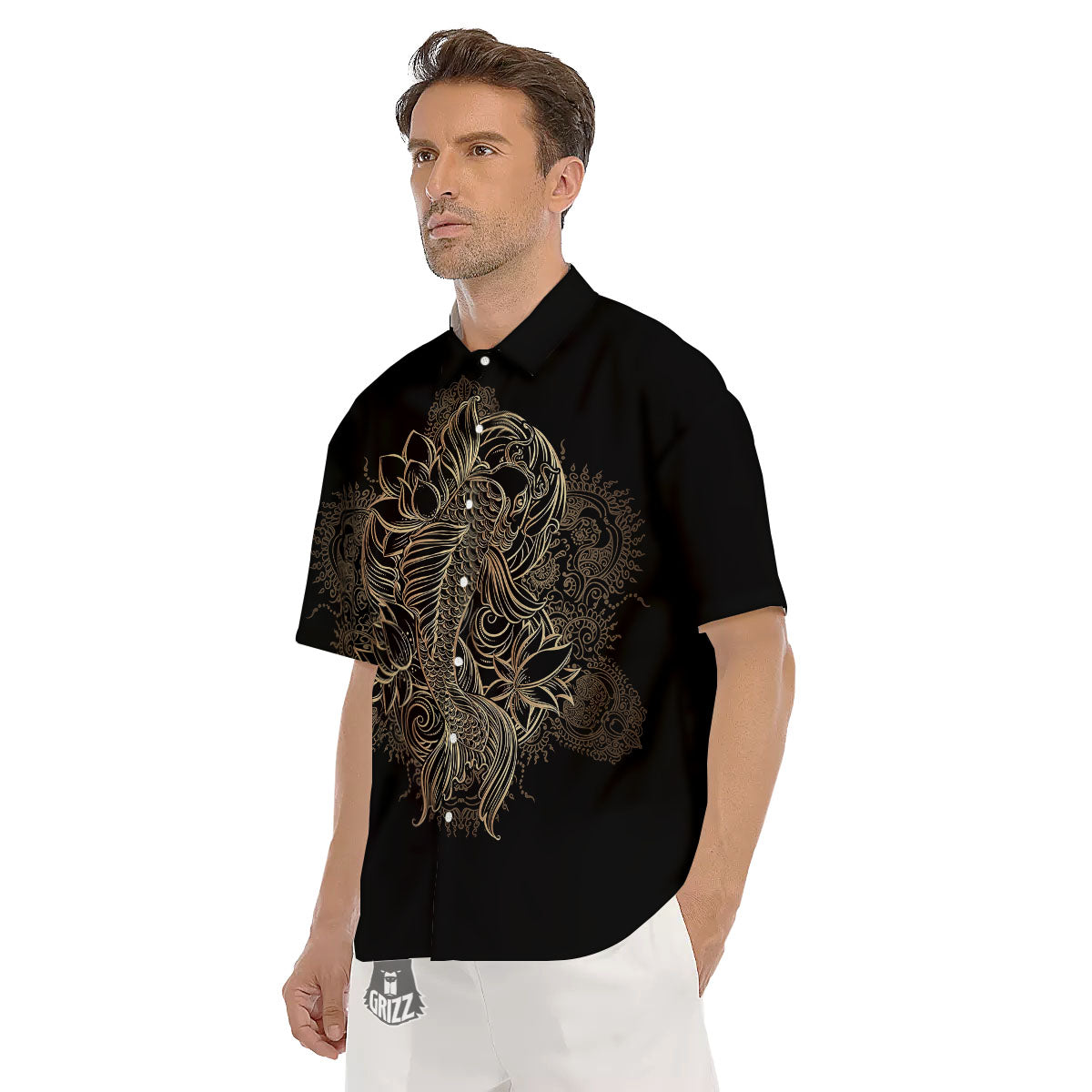 Carp Koi Fish Gold Print Men's Short Sleeve Shirts-grizzshop