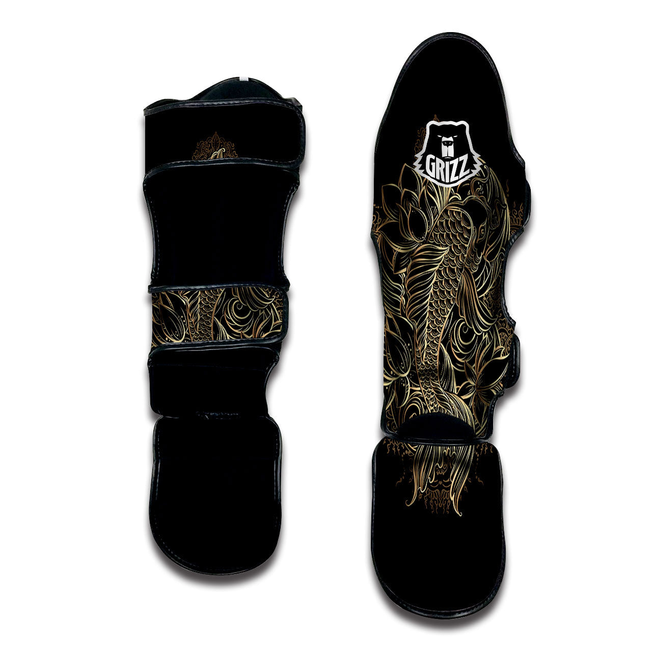 Carp Koi Fish Gold Print Muay Thai Shin Guards-grizzshop